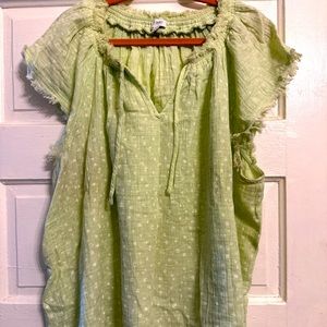 Smocked Short-sleeved Top, Light Green 3X